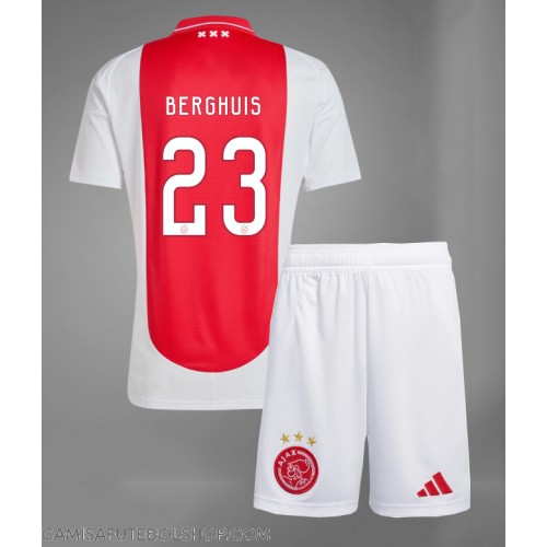 Camisa de time de futebol Ajax Steven Berghuis #23 Replicas 1º Equipamento Infantil 2024-25 Manga Curta (+ Calças curtas)